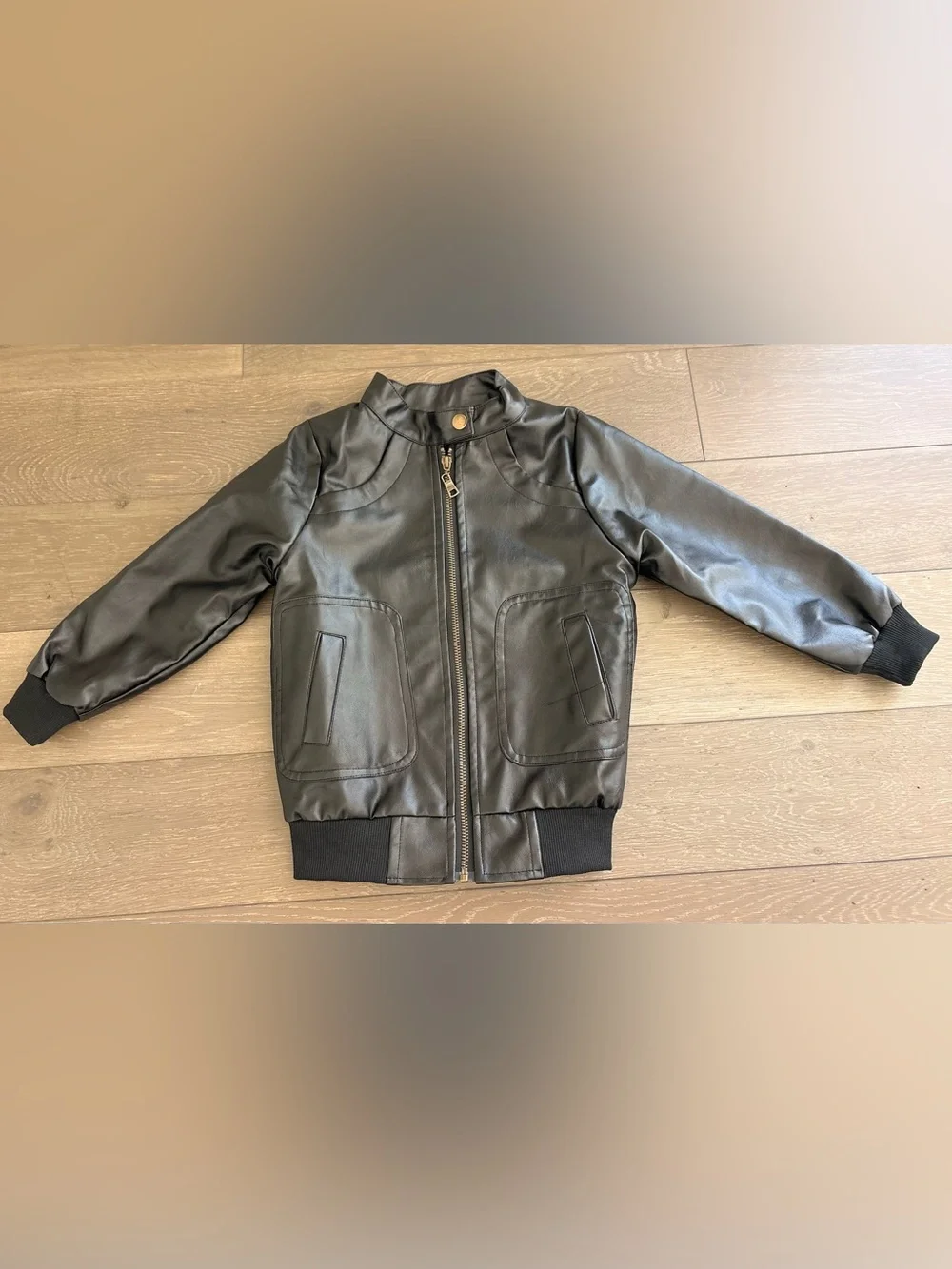 Kids Black Faux Leather Bomber Jacket